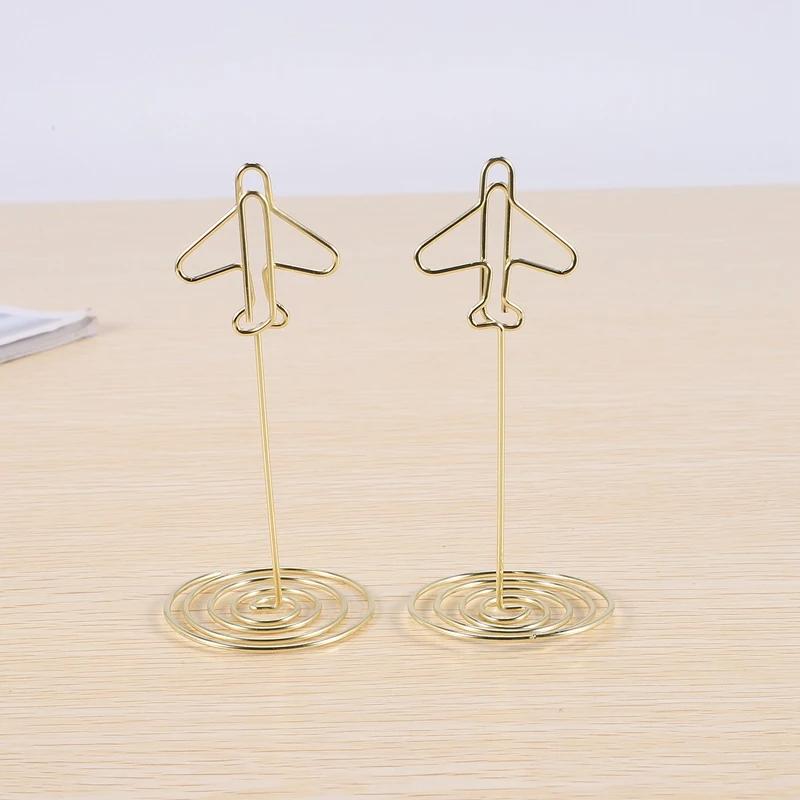 10Pcs Memo Clip Holder, Table Number Name Card Holder Desktop Metal Business Card Photo Gold Plane Frame With Base