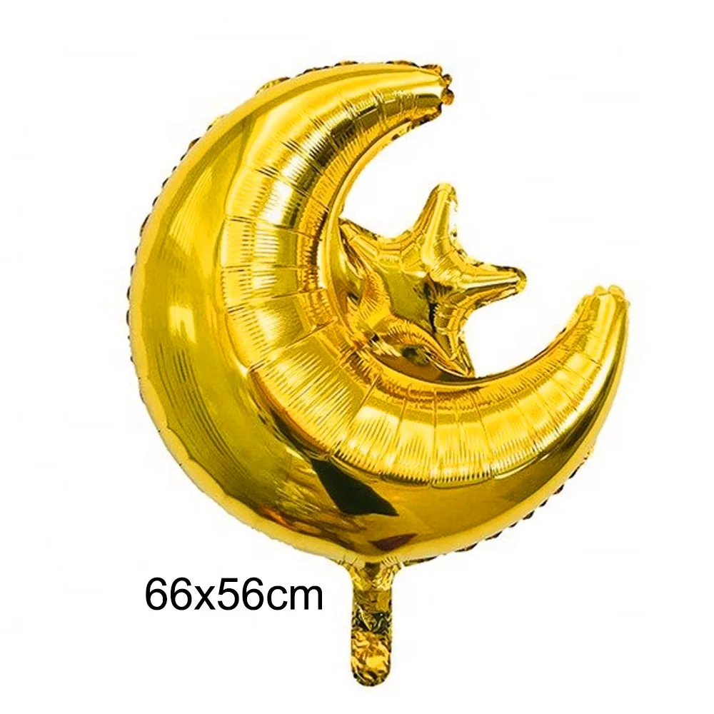 1Pcs Gold Moon Star Foil Balloons for Eid Decoration Metal Gold Moon Helium Balloon for Eid Mubarak Ramadan Kareem Party Supply
