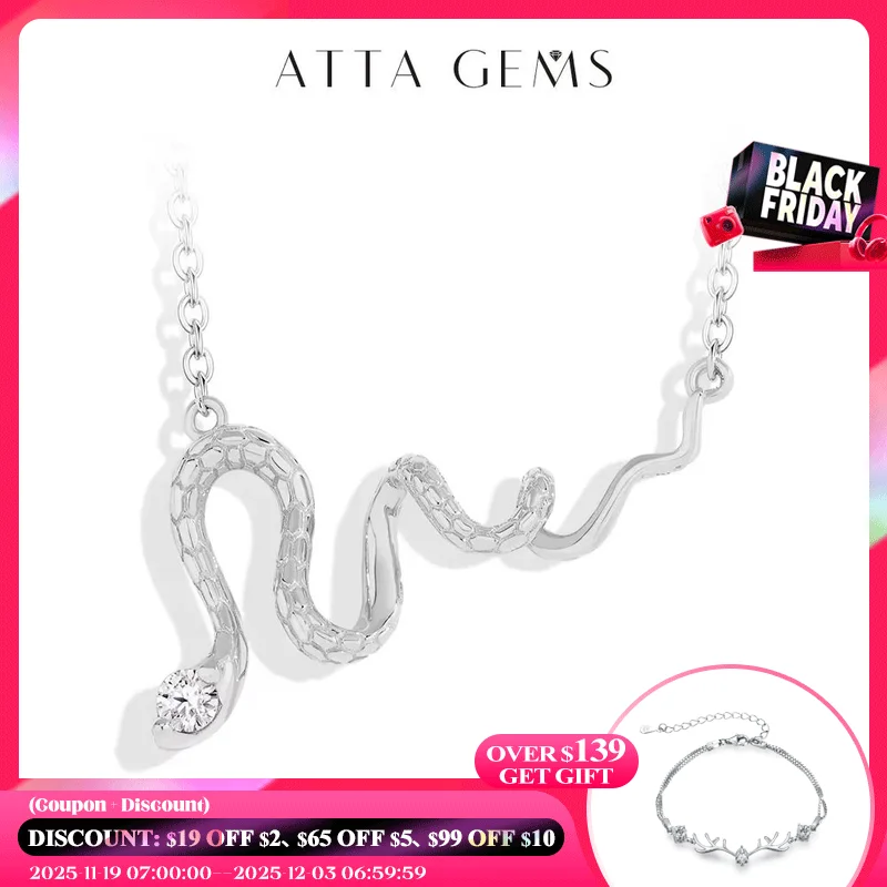 

ATTAGEMS 2025 New Moissanite Necklace for Women D VVS1 Lab Diamond Snake Shape 925 Sterling Silver Engagement Party Jewelry Gift