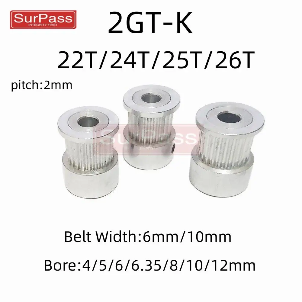 

GT2/2GT Number Teeth 22T/24T/25T/26T Timing Pulley Bore 4/5/6/6.35/8/10/12mm For Belt Width: 6/10mm 3D printer