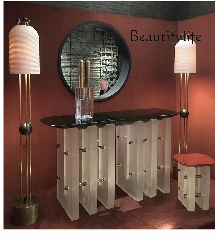 

Light luxury designer solid wood acrylic entrance few living room corridor decoration entrance table high sense