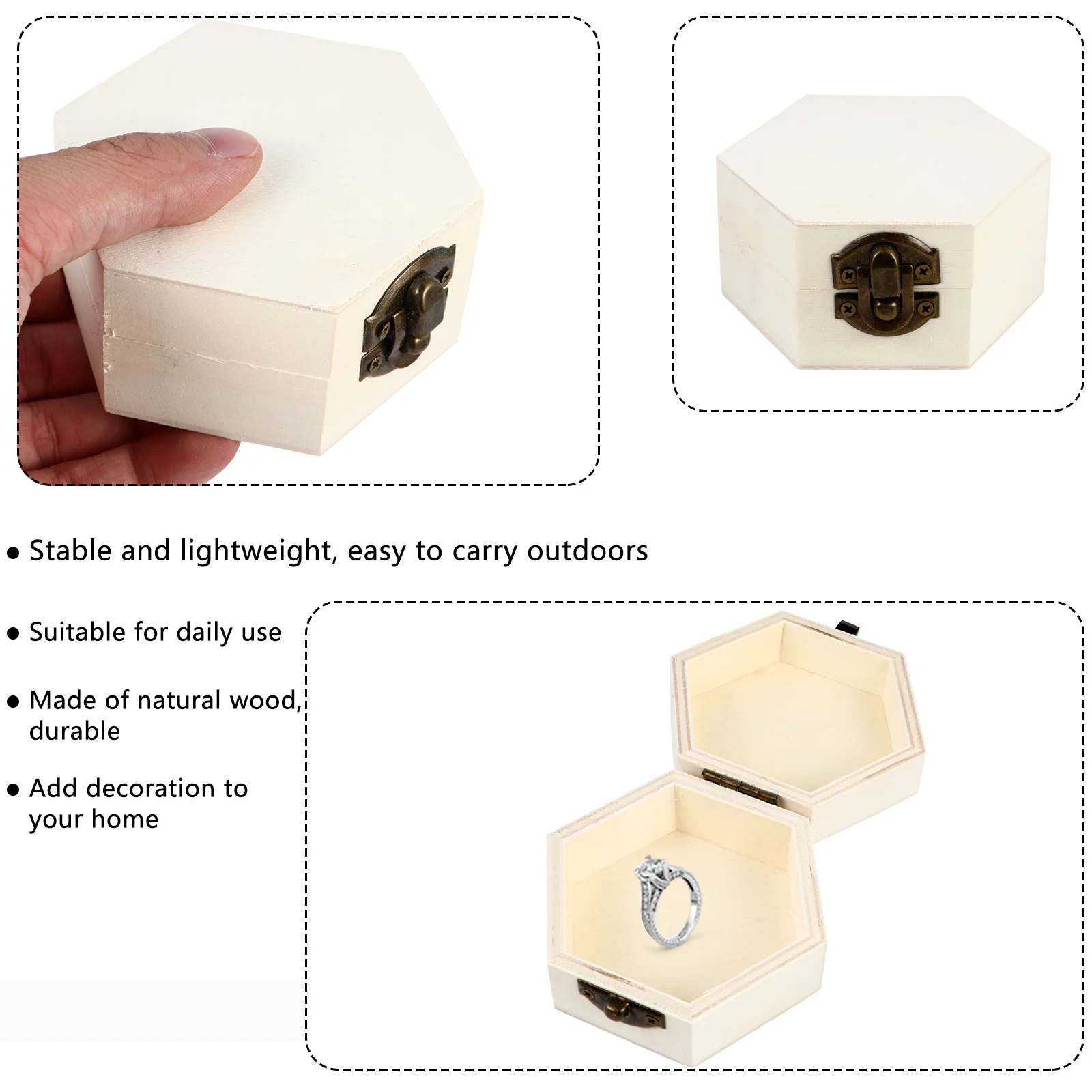 

2Pcs Hexagonal Wooden Storage Boxes Natural Wood Craft with Smooth Finish for Jewelry and Gift Organization Storage Box