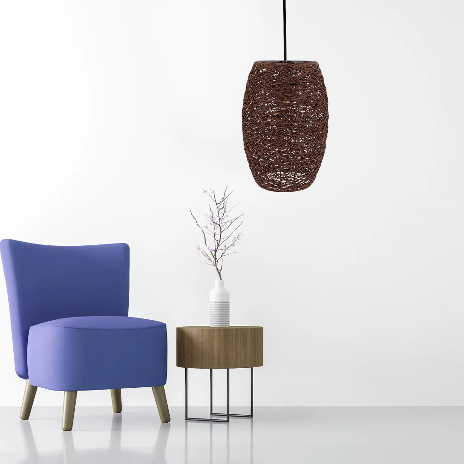 Rattan Woven Lampshade Rustic Style Hanging Lamp Shade for Home Bedroom Living Room Pendant Light Cover Dustproof Lamp Shade
