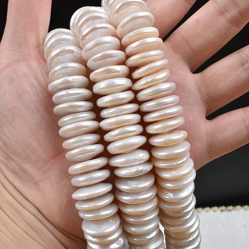 Natural Pearl Perforated Button 12-13mm Baroque Shaped Bead Unfinished 38-40cm Length