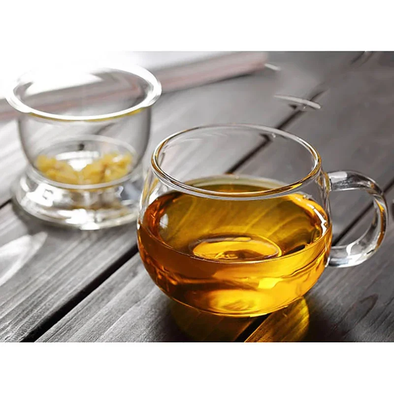 Transparent Glass Tea Cup with Lid, Infuser Filter, Heat Resistant Handle, Borosilicate Drinkware, Drinking, Milk, Coffee