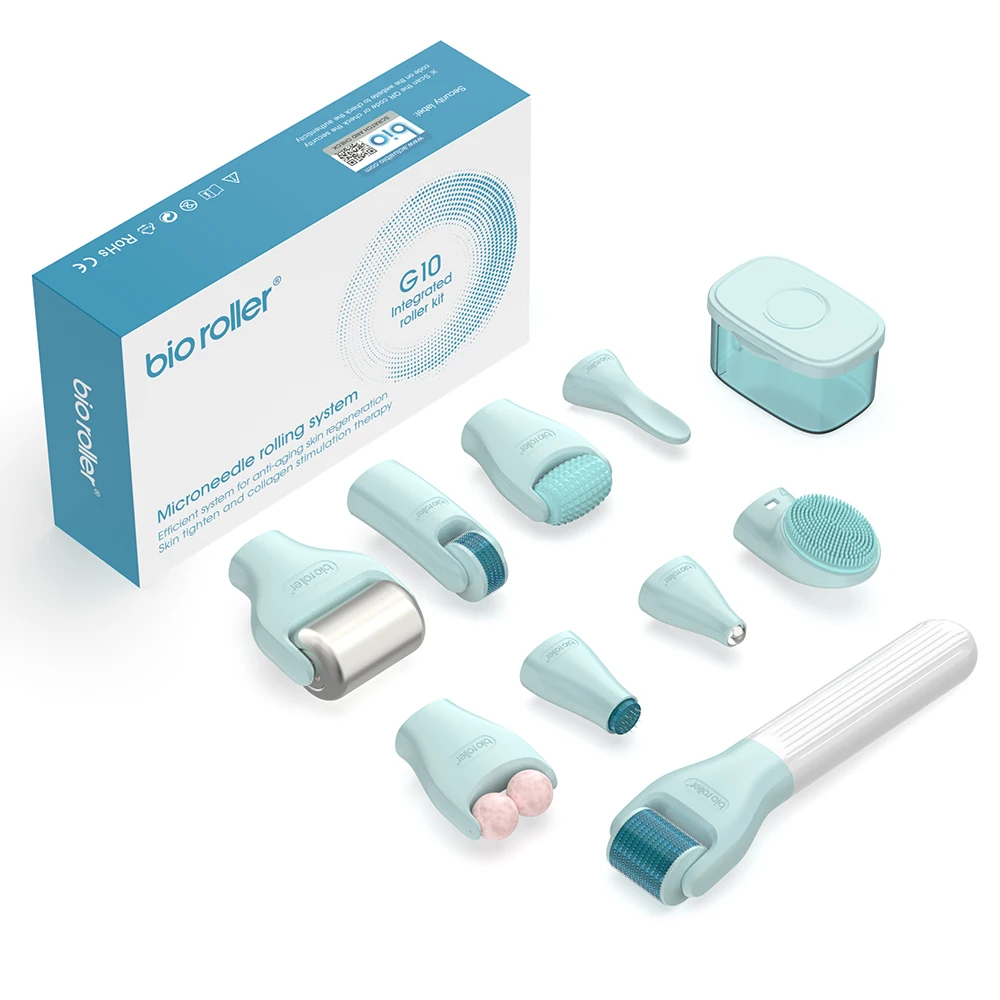 Bioroller G10, Nuevo Kit de Dermaroller 10 en 1, Pluma de Microagujas, Rodillo de Hielo para Enfriar la Piel, Rodillo de Jade Doble para Masaje Facial y Corporal