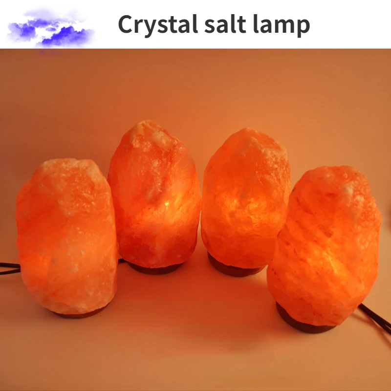 Himalayan Crystal Salt Lamp LED Rock Night Light Hand Carved Wooden Base Stand Light Air Purifier Bedroom Home Decor Luminaire