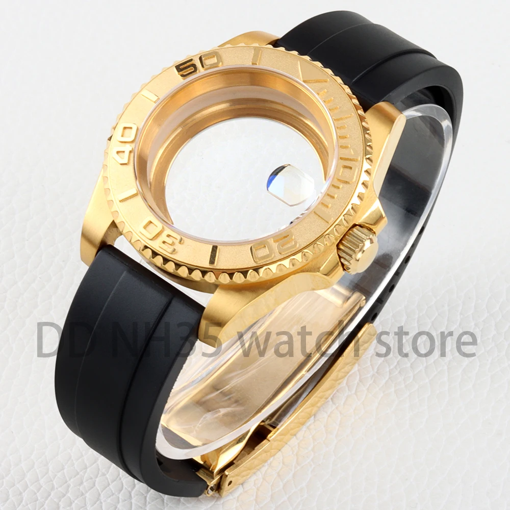 40mm Gold PVD NH35 Case for Yacht-master NH35 NH36 movement 28.5mm Dial Rubber Strap Sub Watch Case Stainless steel Sapphire