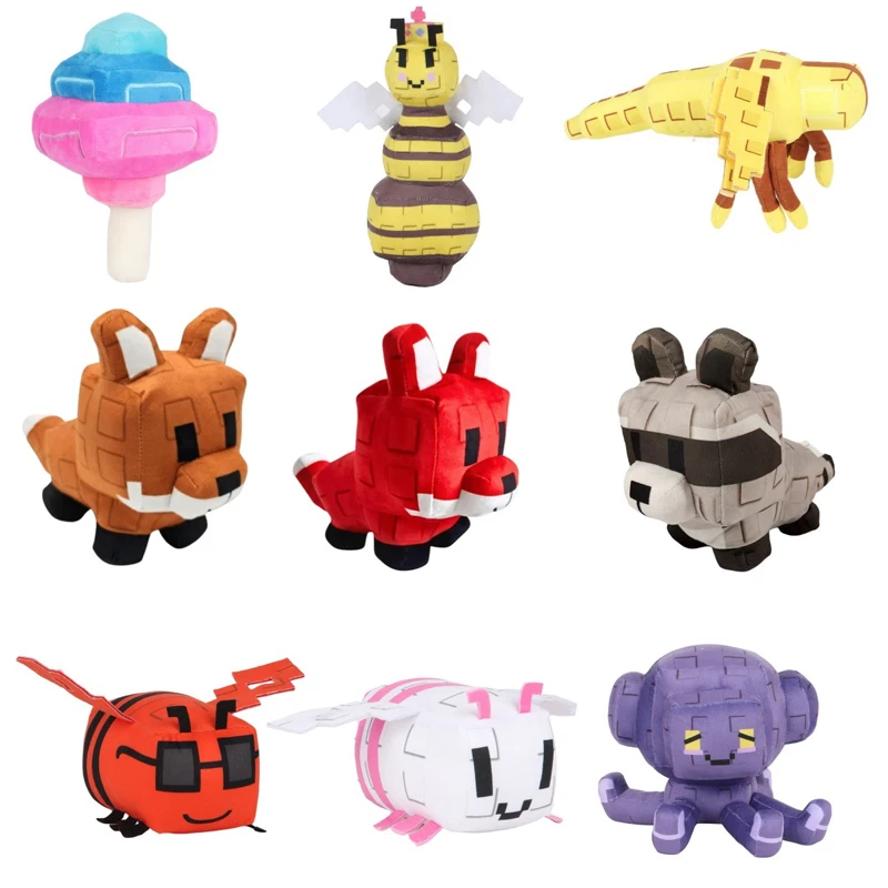 Cute Pixel Block Plush Dolls Soft Stuffed Animal Toys Assorted Shapes - Fox Bee Octopus Dragonfly Ice Cream