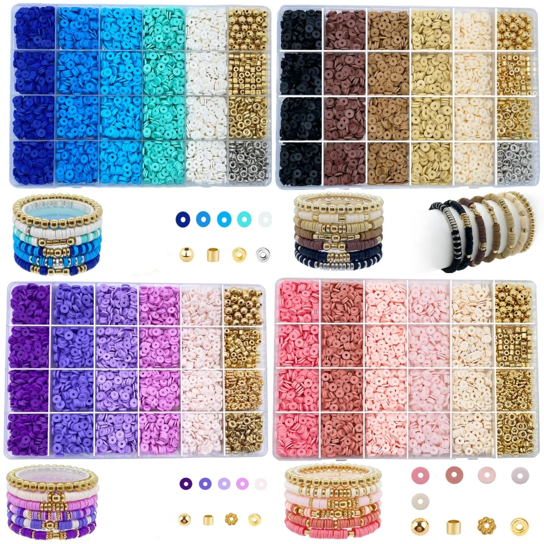 24 Grid 4000+ Clay Beads and CCB Spacer Bead Set Box, Used for Jewelry Making, DIY Jewelry Making (Multiple Color Schemes)