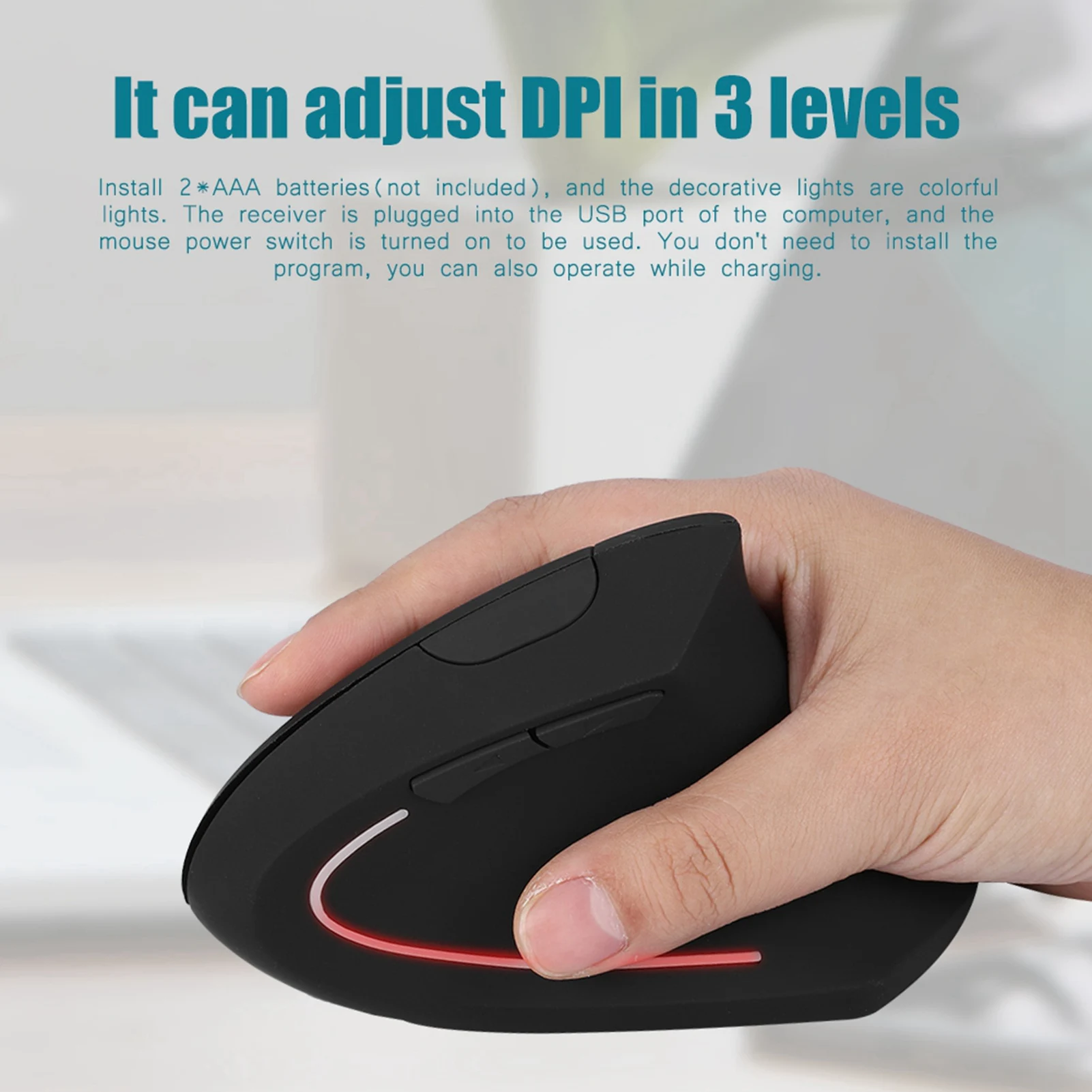 Ergonomic Mouse 2.4GHz Wireless Mouse Left Handed USB Vertical Optical Mouse DPI Adjustable for Laptop PC Computer