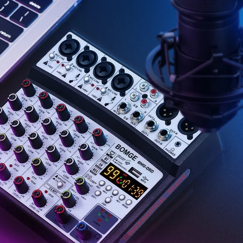 Imagen 2 del producto Mezclador de Audio profesional de 4, 6 canales, 99DSP, consola mezcladora de grabación BT con interfaz USB, tarjeta de sonido, 48V, PC, MP3, grabación de DJ