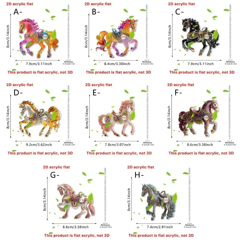 

2D Acrylic Horse Car Rearview Mirror Pendant Charm Christmas Tree Ornament Party New Year Hanging Decoration