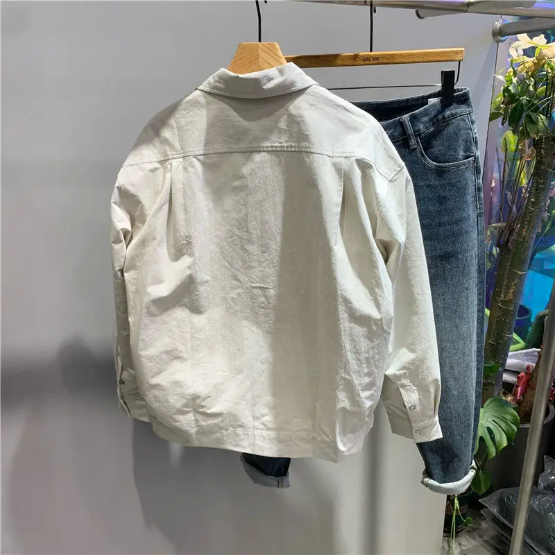 2025 Spring and Autumn Simple Square Collar Thin Men Trendy Fashion Work Jacket Loose Long-sleeved Cardigan