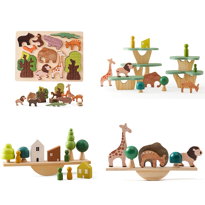 Forest Building Blocks Wooden Montessori Toys Creative 3D Puzzle Scene Placement Game Baby Balance Toy Room Decoration Baby Gift