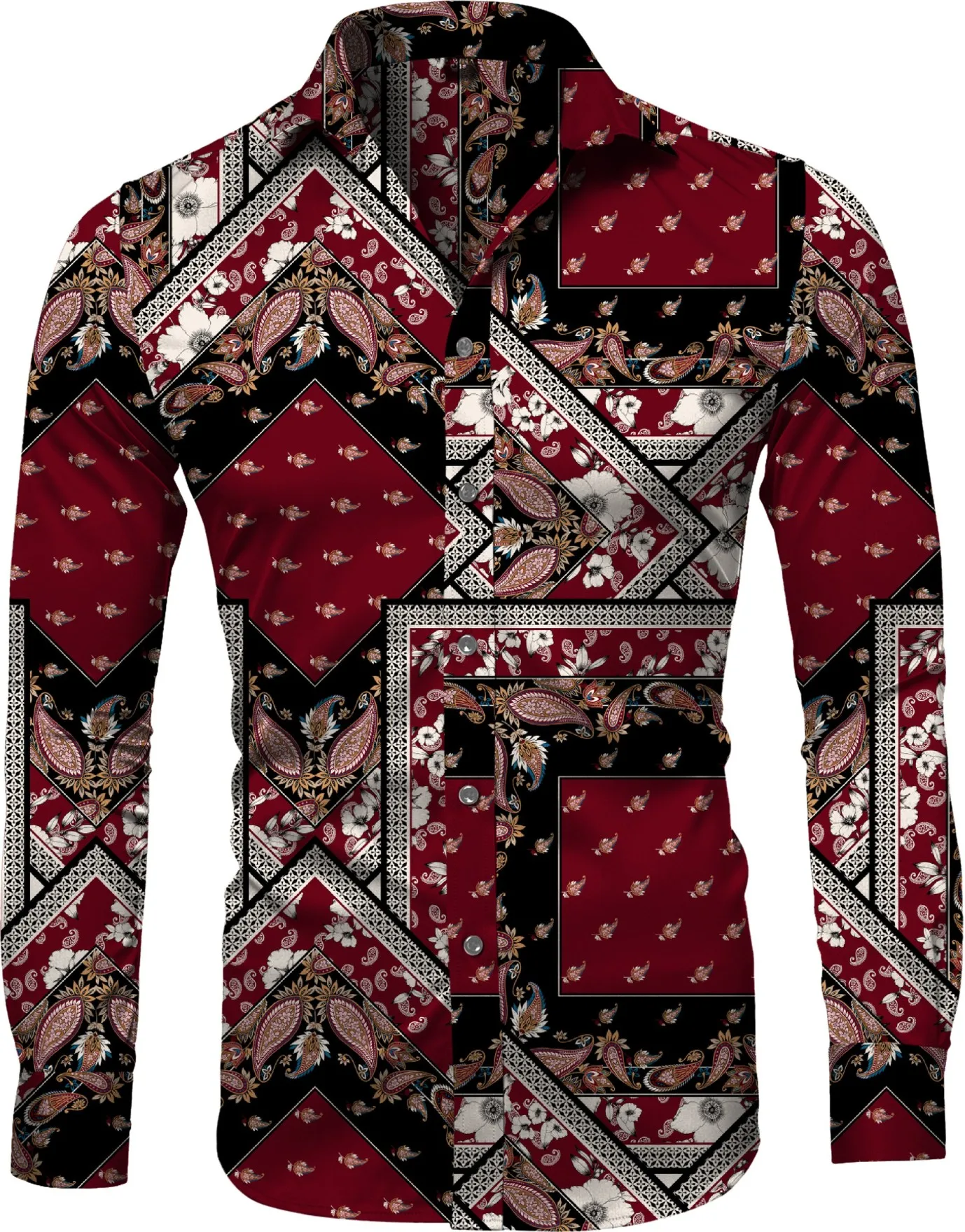 

Spring new men's shirt 3d printing retro texture printing long sleeve casual shirt men's fashion casual lapel button shirt