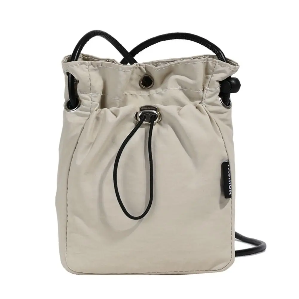 Korean Style Drawstring Canvas Bag Purse Solid Color Nylon Shoulder Bag Wallet Bags Crossbody Bag Mobile Phone Bag Office Worker