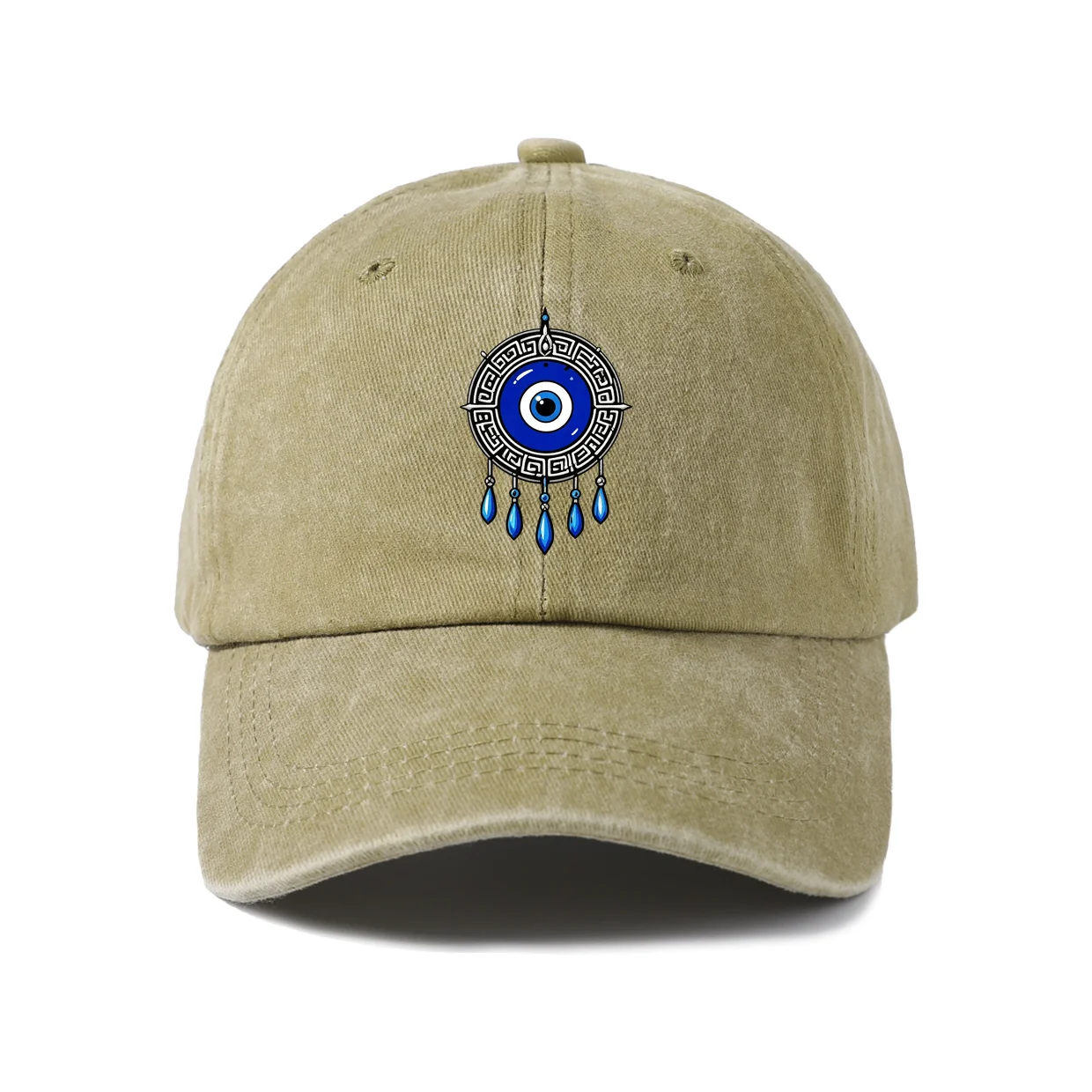 Beaded Evil Eye Charm Graphic Baseball Cap, Vintage Washed Adjustable Unisex Dad Hat, Everyday Gift