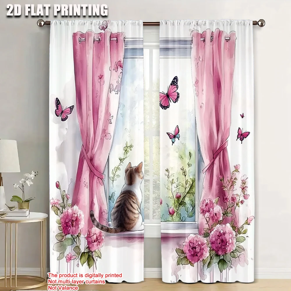 

2pc,Scene Curtains Animal cat Protecting Privacy Festive Holiday Perfect forRoom, Parties Decor