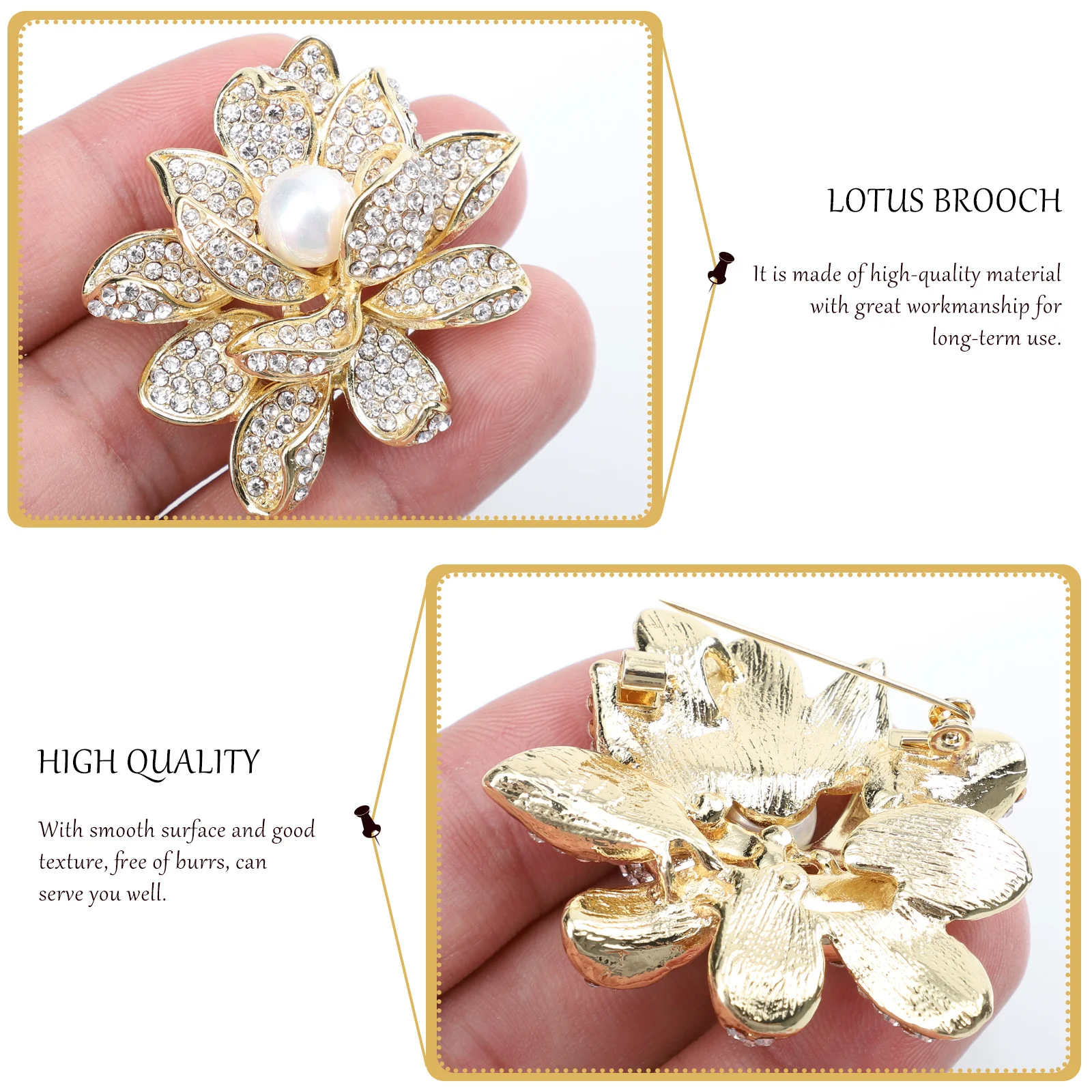 

Exquisite Alloy Pearl Lotus Brooch Creative Durable Clothing Accessories Fashionable Corsage for Wedding Christmas Party Family