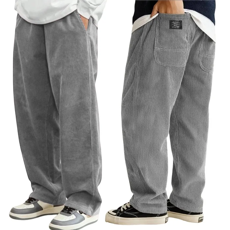

Loose Fit Corduroy Pants for Men Elastic Waist Jogger Sweatpants with Pockets Autumn Winter Casual Thick Trousers
