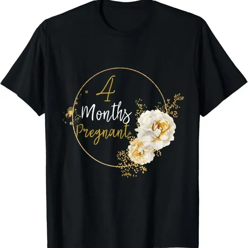 4 Months Pregnant Pregnancy Announcement Milestone T Shirt