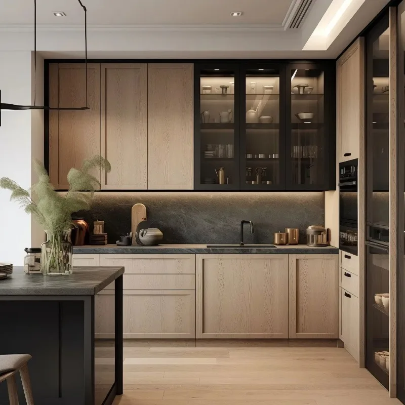 Custom Made Waterproof Premium Luxury Solid Wood Kitchen Cupboard Cabinets Modern Kitchen Cabinet Set with Sink