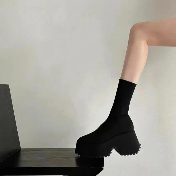 Kostki Super wysokie szpilki Chelsea Boots damskie buty 2022 nowe masywne damskie buty Sexy pompy platforma Goth motocyklowe buty śniegowe