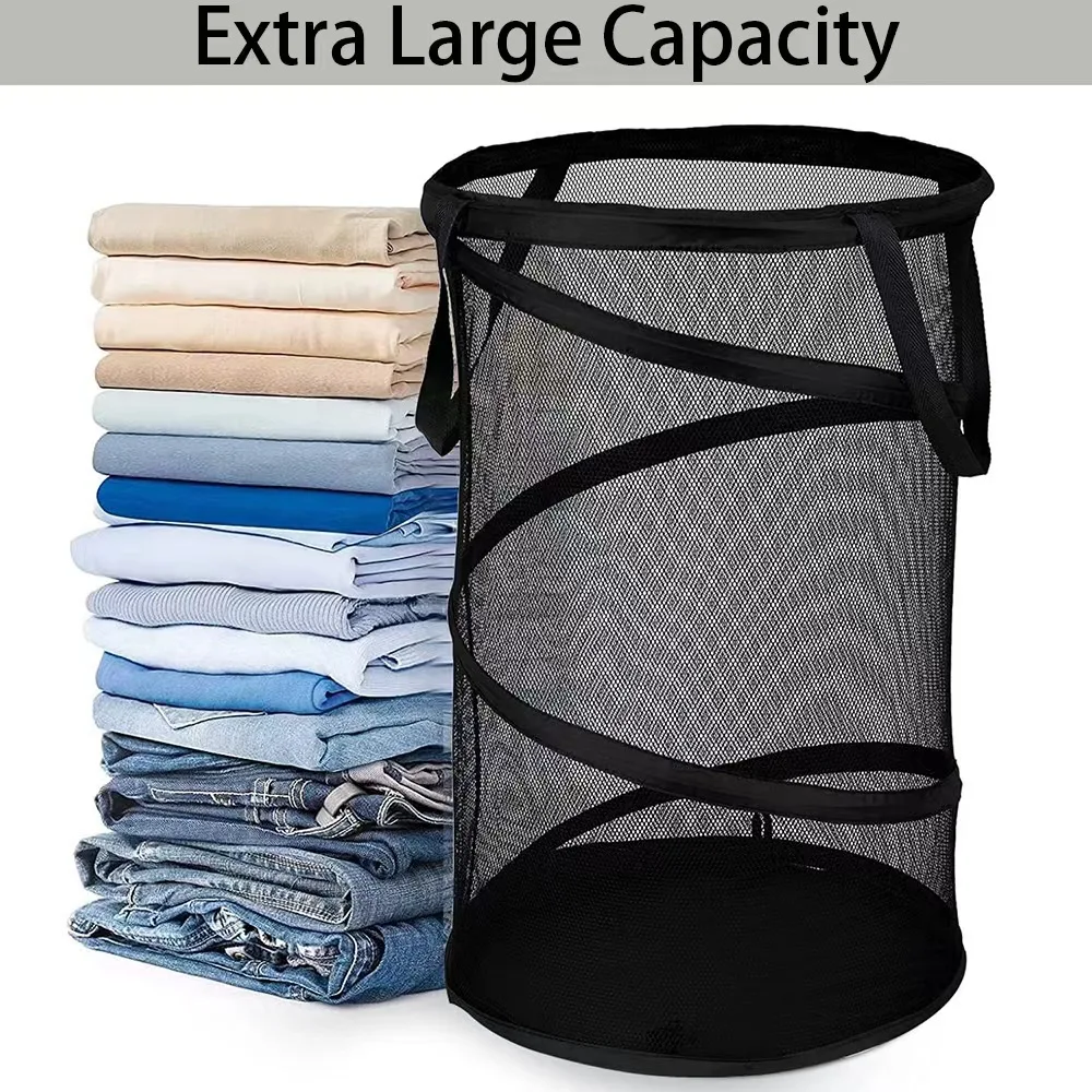 Folding Dirty Laundry Sorting Basket Large Mesh Yarn Storage Bag Frame Bucket Laundry Organizers Storage Pouch Storage Organizer - view 3