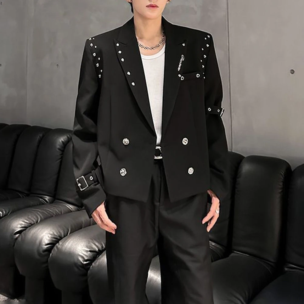 Mens Spring Jacket Rivets Lace Up Ballroom Jacket Fashion Nightclub Stage Performance Niche Youth Top Men'S Clothing 2026 New