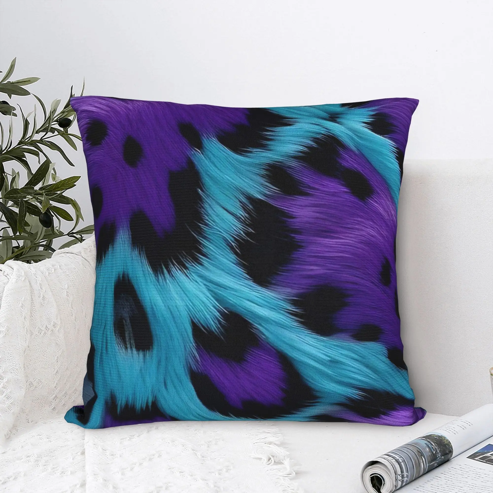 Leopard Purple Square Pillow Case Simulated Print Cushion Covers Vintage Zippered Decorative Pillowcase for Car 45x45cm