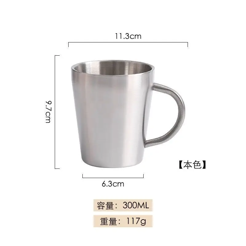 300ml Double-Layer Water Cup Home Dining Drinkware Mugs 304 Stainless Steel Beer Cup Gold Sliver Coffee Mugs With Handle