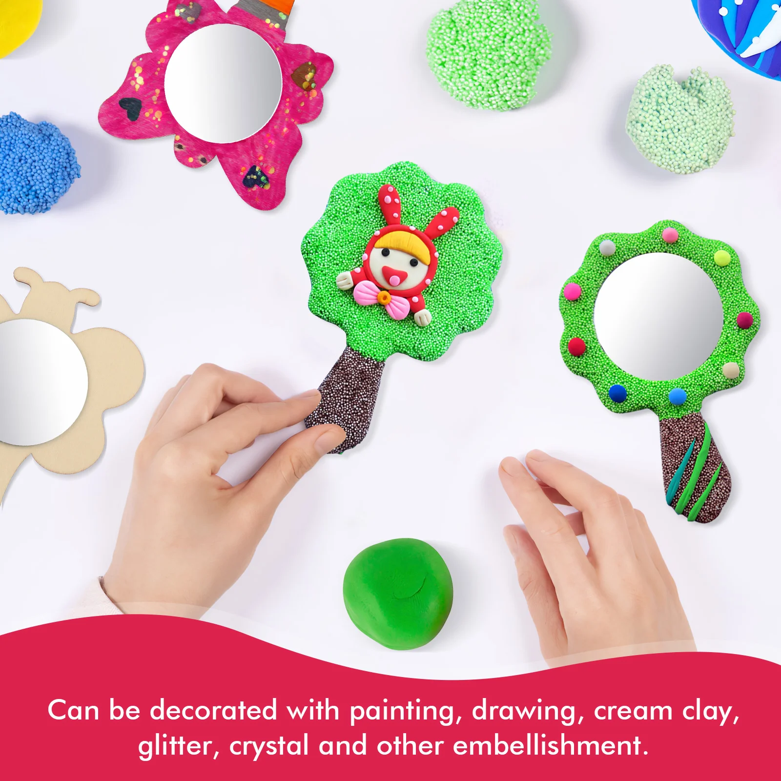 18 Pcs Personalized Mirrors DIY Painting Mirrorshandheld Wooden for Craft Toy Toys Unfinished Mini