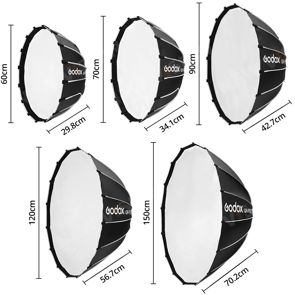 Softbox Parabolique GODOX QR-P90T 90cm Quick Release - Profondeur 42cm, Grille Incluse, Bowens Mount Pour Studio Photo Vidéo