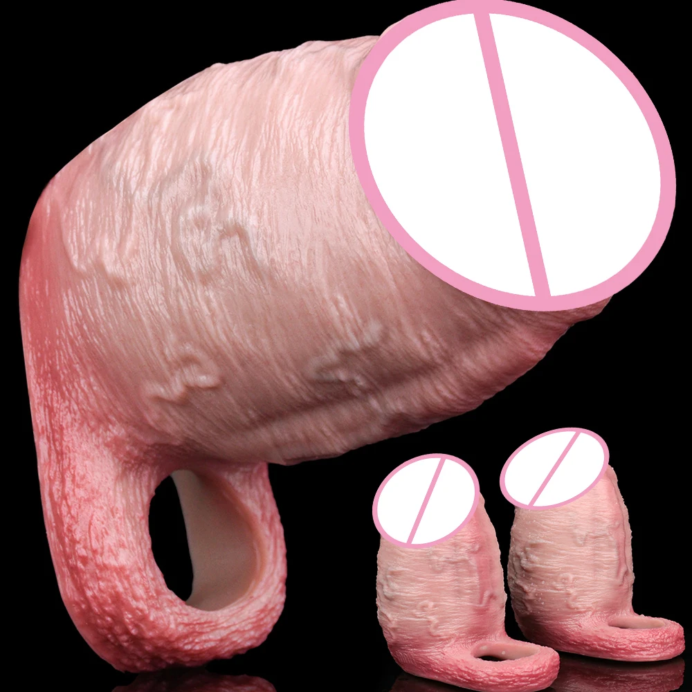 SXXY Silicone Penis Enlargement Male Penis Extension Sleeve Open Head Cock Ring Dick Sheath Reusable Condom Products For Men