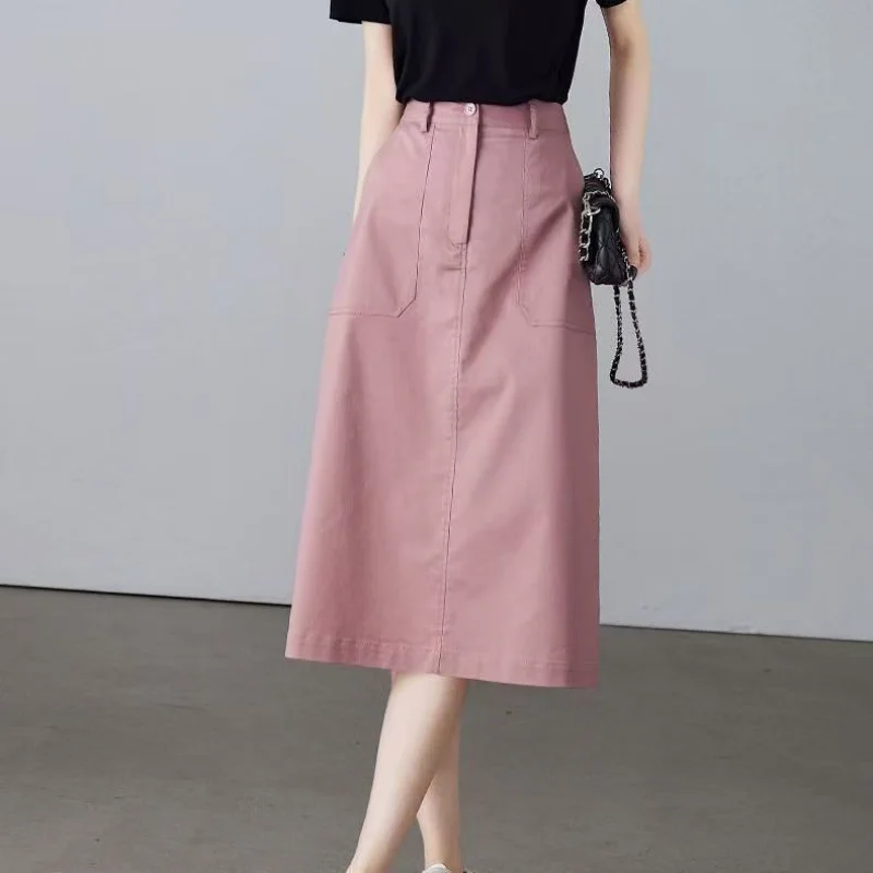 

Весенне-летняя новая стильная юбка трапециевидной формы, новая свободная посадка с высокой талией, утягивающая повседневная популярная юбка средней длины