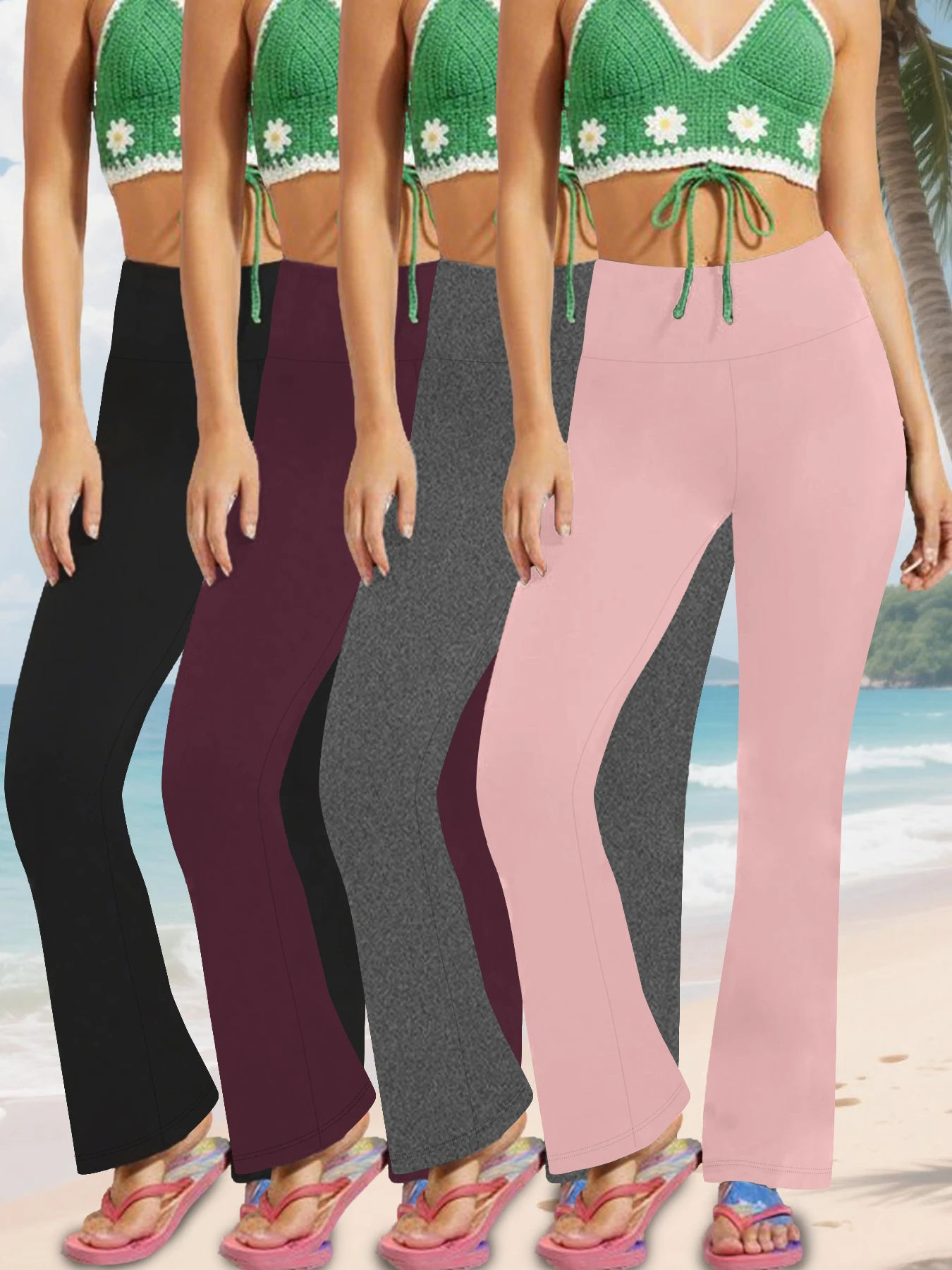 

4 Pack Women's Super Soft Flare Pants High Waisted Tummy Control Workout Yoga Push Up Gym Fitness Long Leggings Bell Bottoms