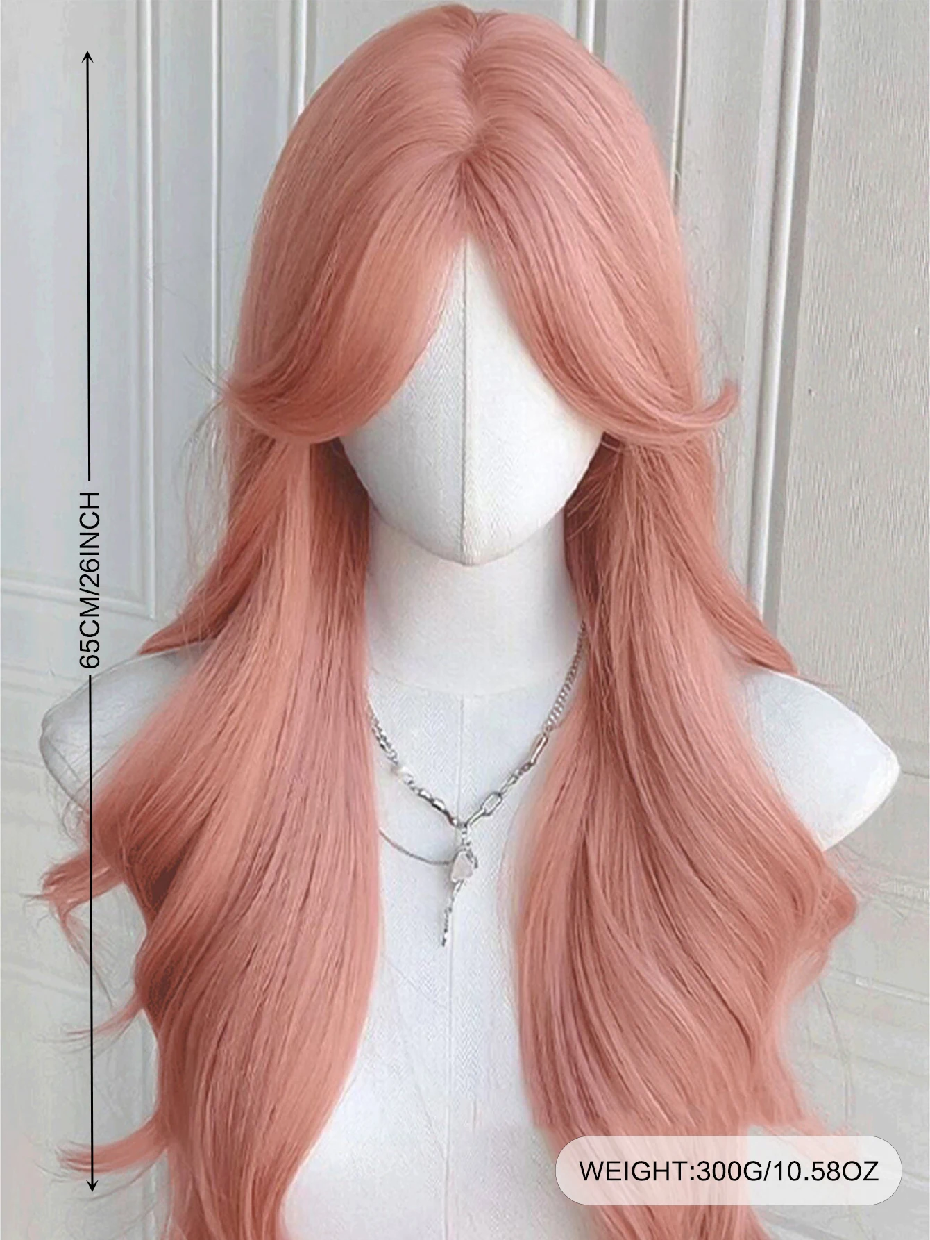 OLACARE Synthetic Long Wavy Pink Wigs Middle Part Wig Popular Cosplay Lolita Party Daily Hair Wig Heat Resistant for Women