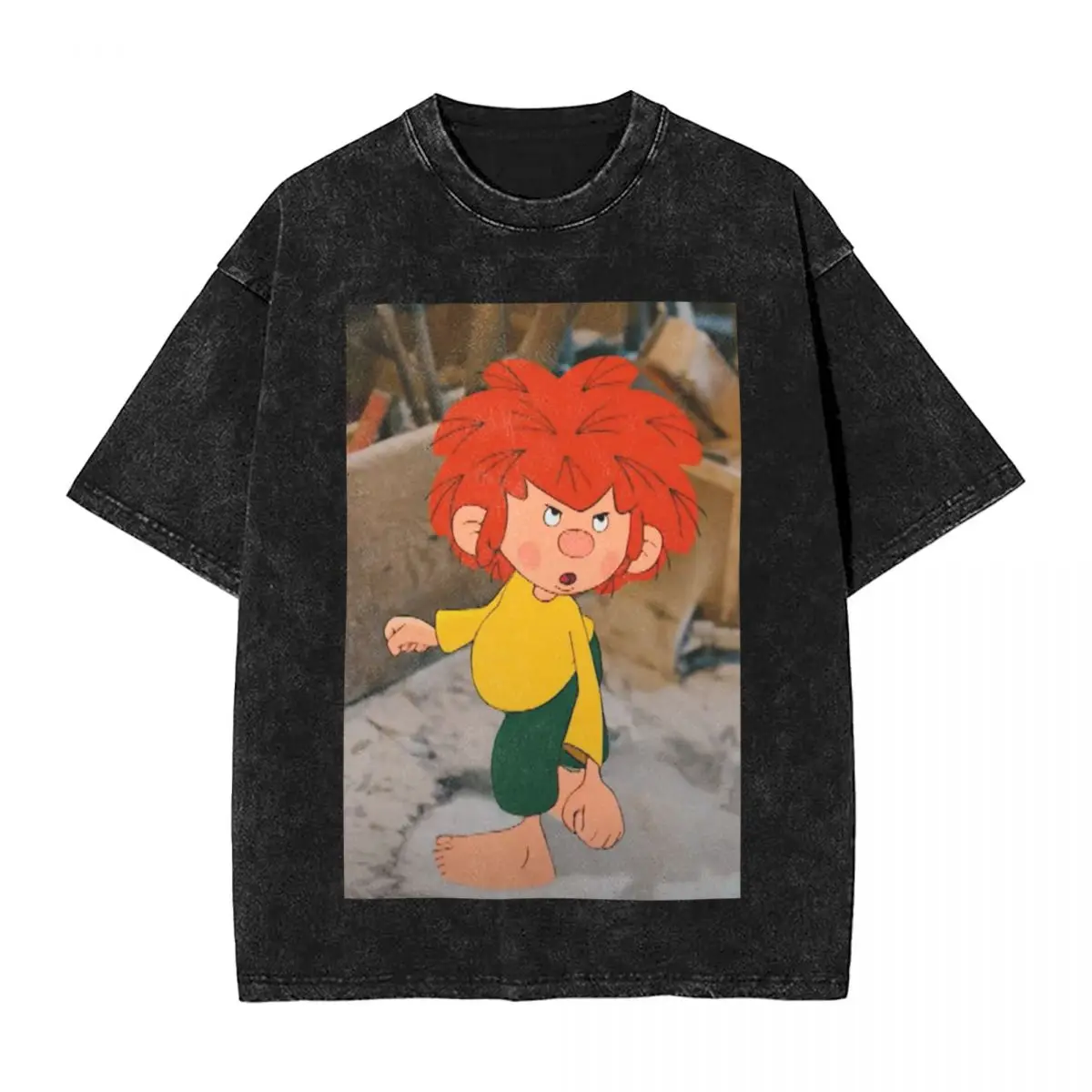 

Pumuckl Hip Hop Short Sleeve T-Shirts Washed Tops Tees Streetwear T Shirt Casual for Men Women