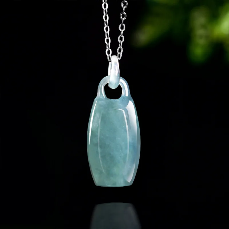 

Luxury A Jadeite Blue Water Blessing Lock Pendant Ice Jade Womens Jewelry Gift