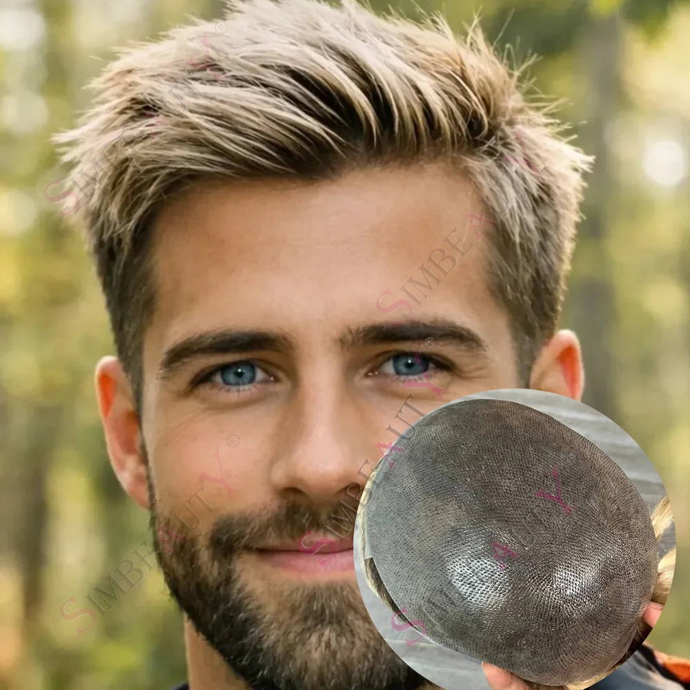 

Мужской парик из натуральных волос омбре-блонд, прочный, с V-образным креплением, на полной кожаной основе из полиуретана, незаметный, для замещения седых волос