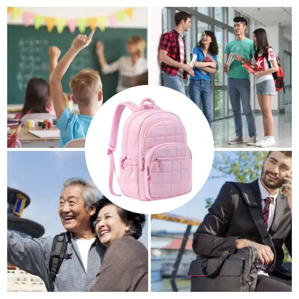 Creative Travel Backpack Quilted Plaid Fashionable Students School Bags Solid Color Adjustable Straps College Student Backpack