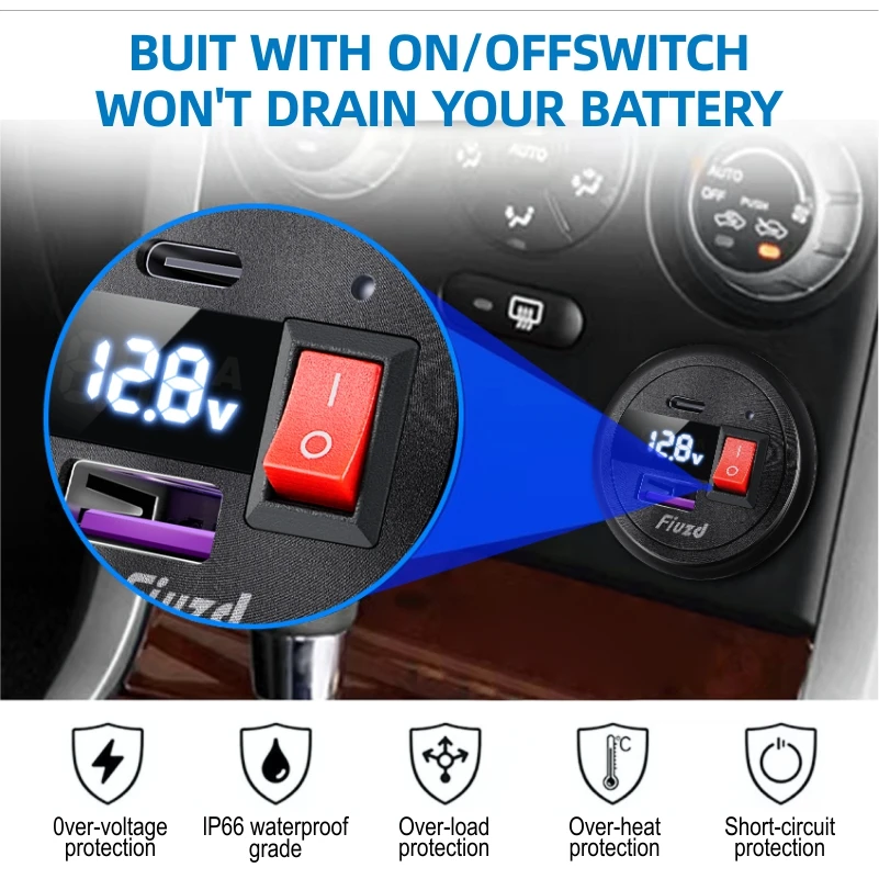 12v automotivo usb 24v carro usb tomada carregador de carro com medidor de tensão carga rápida 3.0 tomada de energia para barco carro