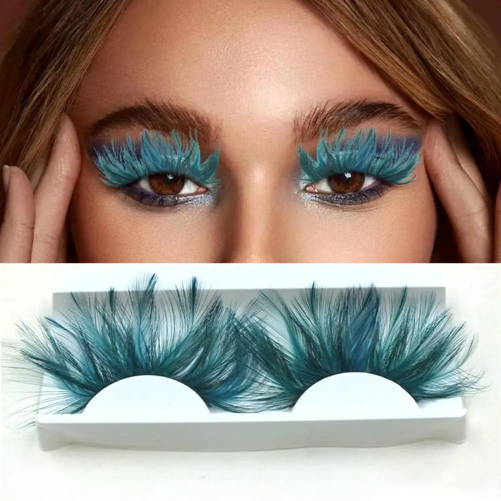 1 Pair 3D Artificial Feather Eyelashes Natural & Dense Green Color Fake Lashes Extension Art Party Makeup Fake Eyelashes