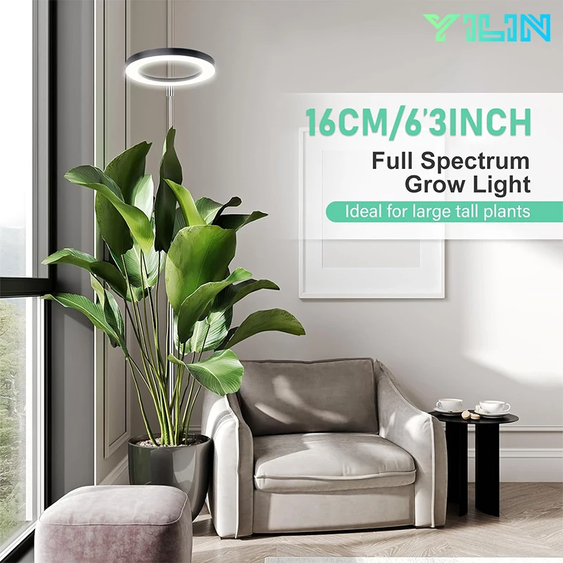 16cm/6.3inch LED Plant Grow Light Full Spectrum Growing Lamp Adjustable Height With 3-9-12 Auto On/Off Timer For Indoor Plants