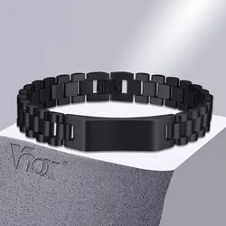 Vnox 12mm Free Customize Engrave Bracelet for Men, Black Stainless Steel Watch Band Wristband, Personalized Gift for Dad Him