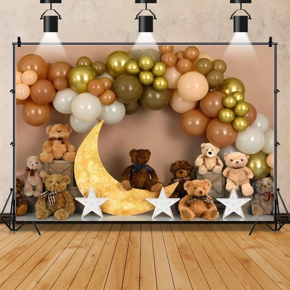 Dreamy Shiny Gold Moon Star Party Photo Backdrop Baby Shower 1st Birthday Portrait Photographic Backgrounds For Photo Studio