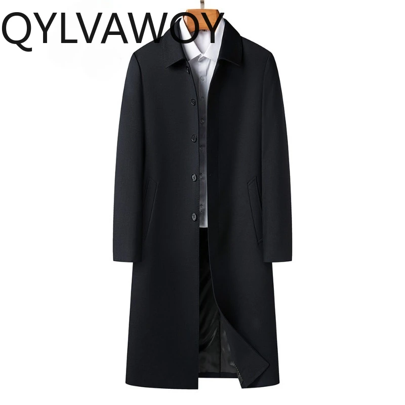 

Мужской тренчкот QYLVAWOY: осенняя куртка с отложным воротником, однобортная, свободного кроя, повседневная, комфортная, высокого качества