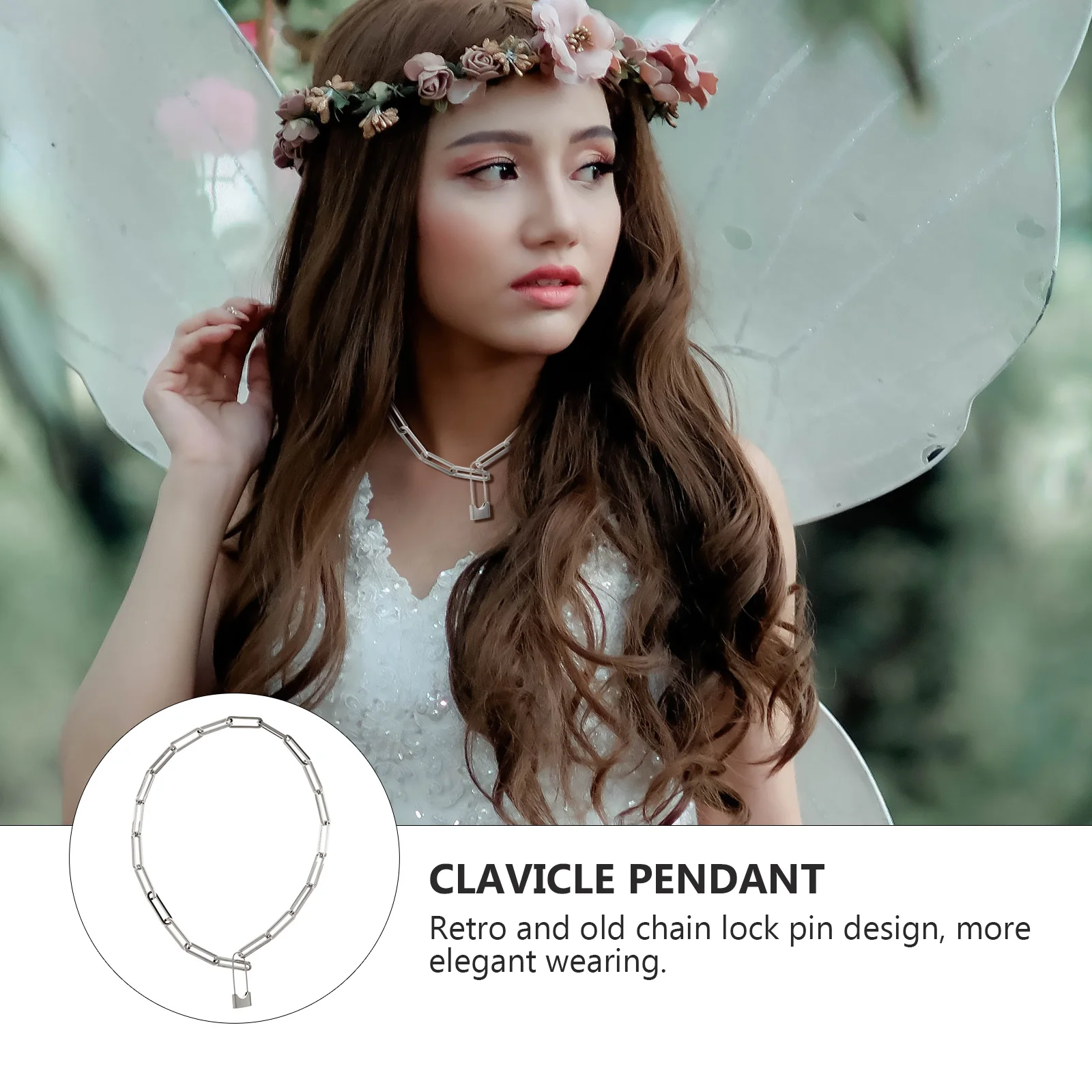 

Golden Lock Necklace Pendant Retro Chain Link Necklaces for Women Vintage Woman