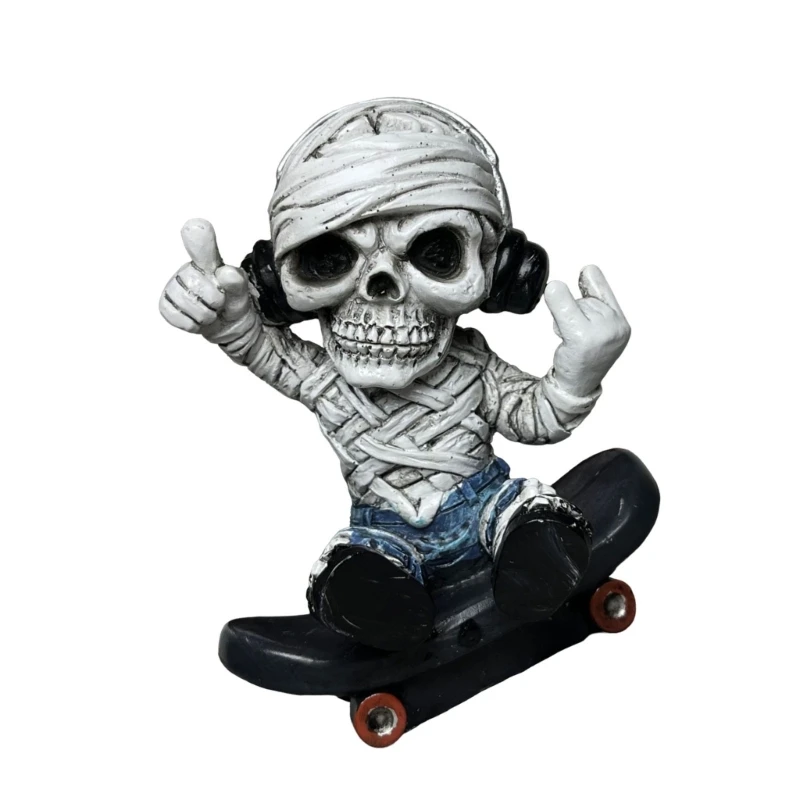 Creative Halloween Skeleton Decors Resins Skateboard Skull Figurine with Artistic Detail Indoor Collectible Ornament